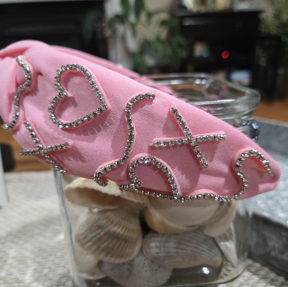 NWT HEART RHINESTONE KNOTTED HEADBAND PINK - Picture 4 of 5